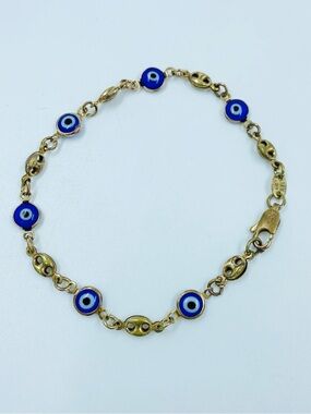 Vintage 18K GF Gold Filled Mariner Link Evil Eye Protection Bracelet